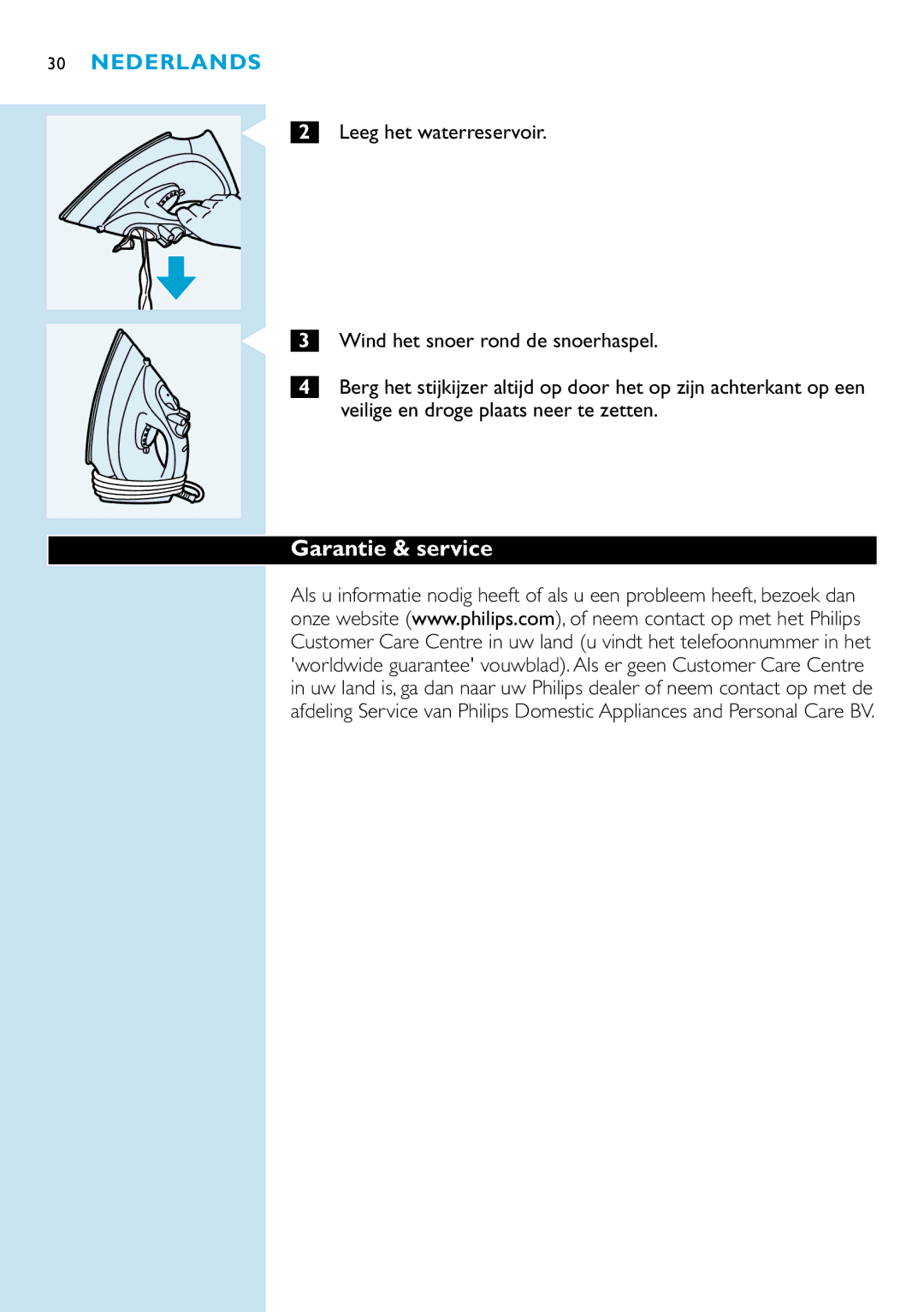 Philips GC2105, GC2115, GC2126, GC2110, GC2125, GC2130, GC2220, GC2120, GC2215 manual Garantie & service 