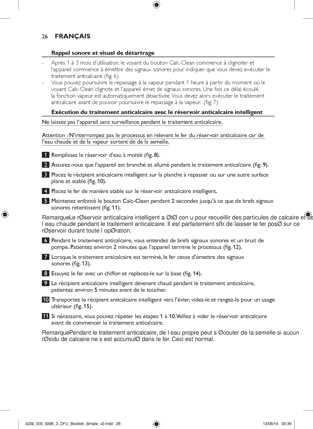 Philips GC7000 user manual Français, Rappel sonore et visuel de détartrage 