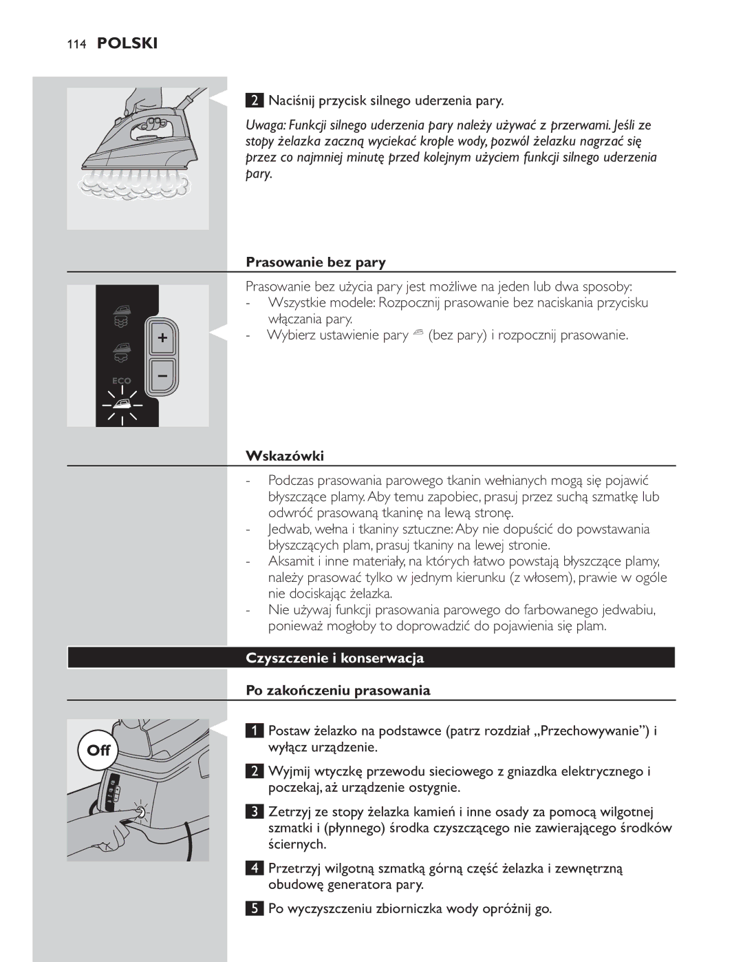 Philips GC8300 Series manual Prasowanie bez pary 