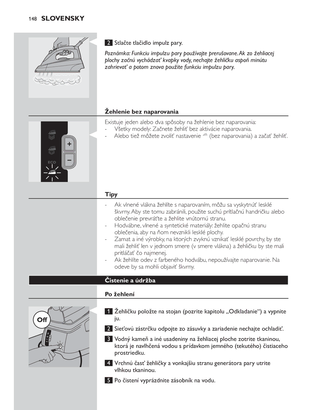 Philips GC8300 Series manual Prostriedku Vlhkou tkaninou 