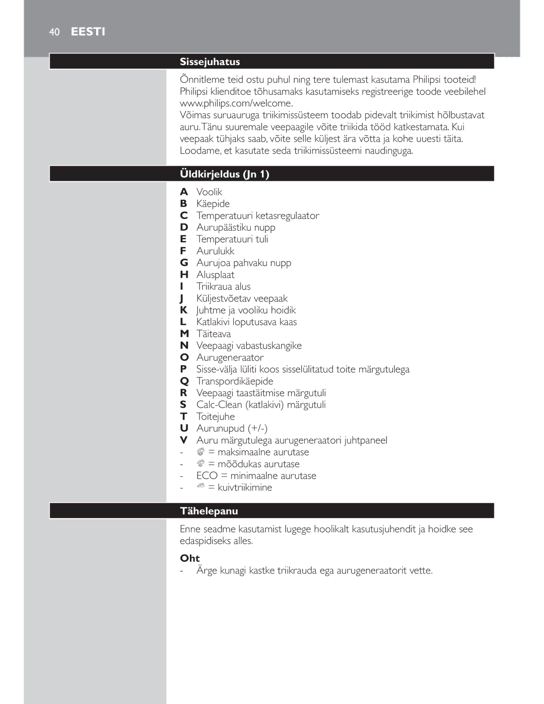 Philips GC8300 Series manual Oht 