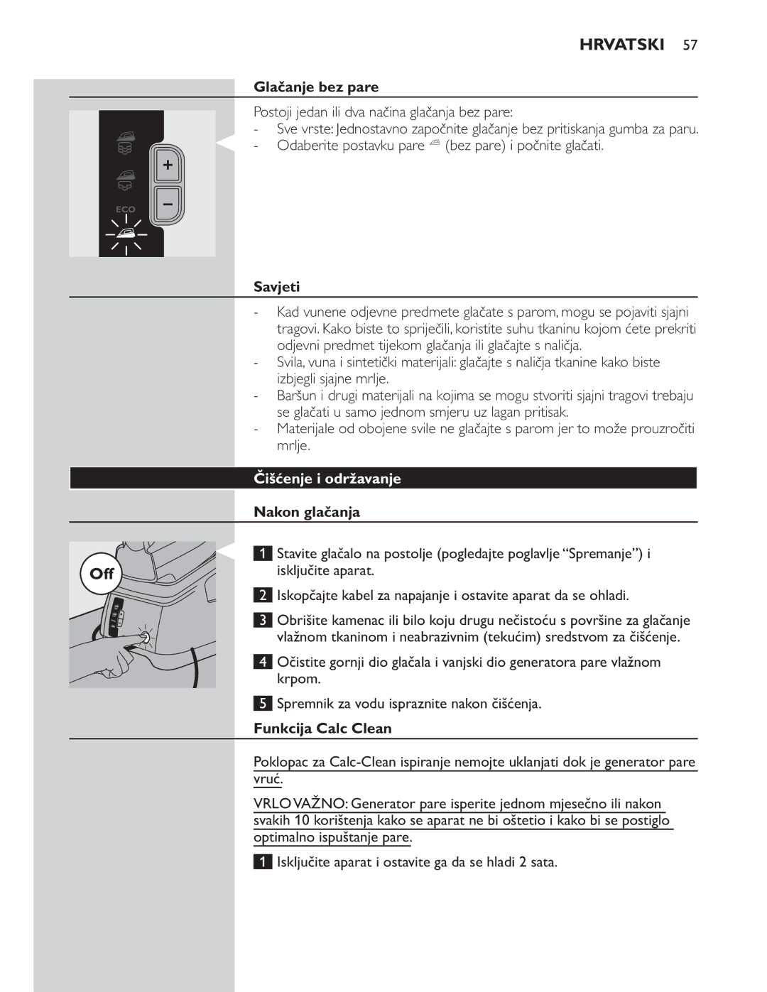 Philips GC8300 Series manual Odaberite postavku pare a Mrlje Krpom 