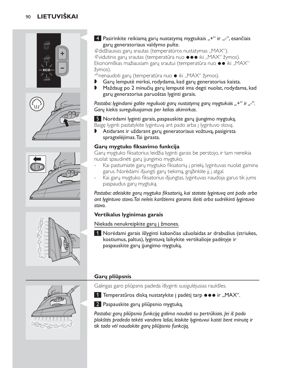 Philips GC8300 Series manual Vertikalus lyginimas garais 