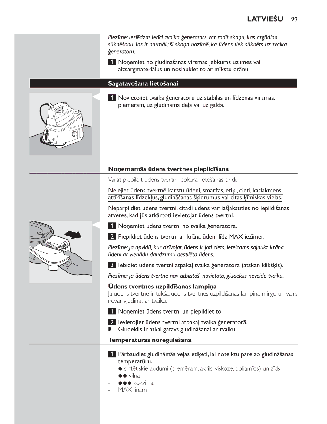 Philips GC8300 Series manual Sagatavošana lietošanai 