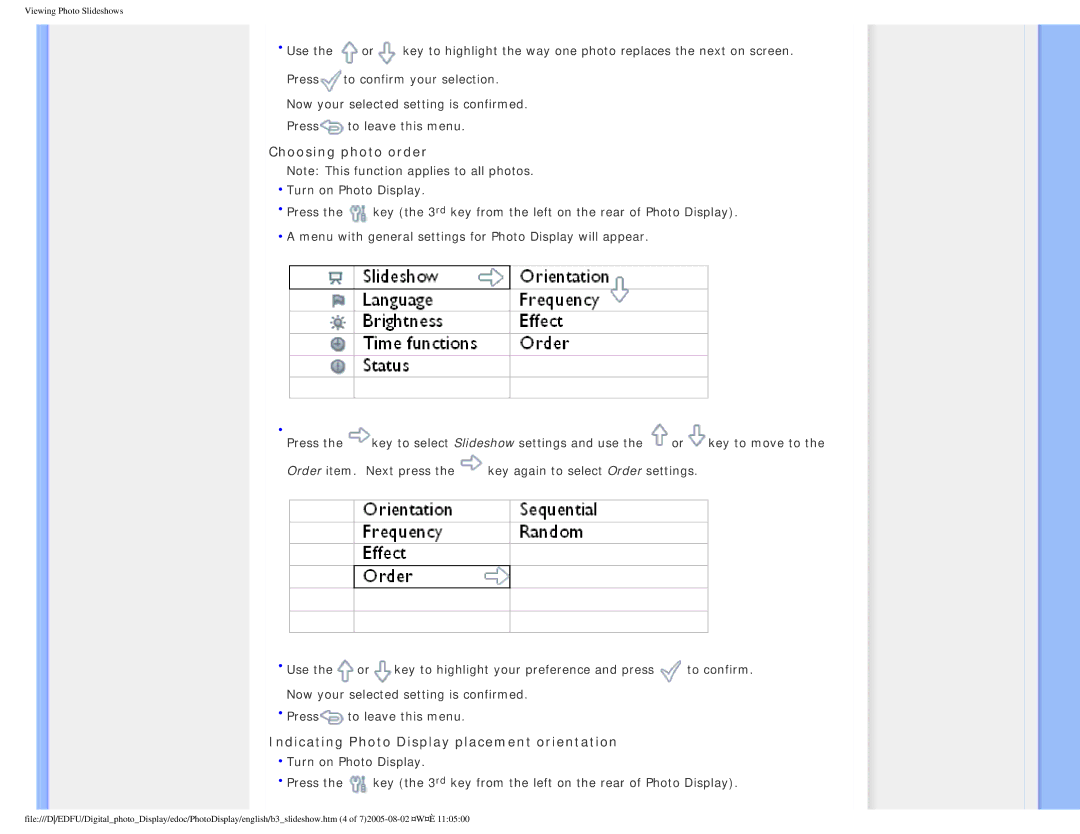 Philips GPIM-08 warranty Choosing photo order, Indicating Photo Display placement orientation 