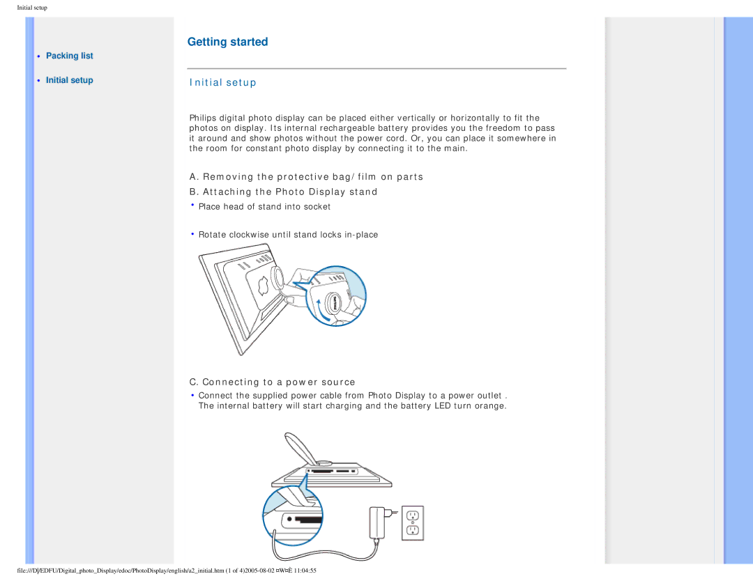 Philips GPIM-08 warranty Initial setup, Connecting to a power source 