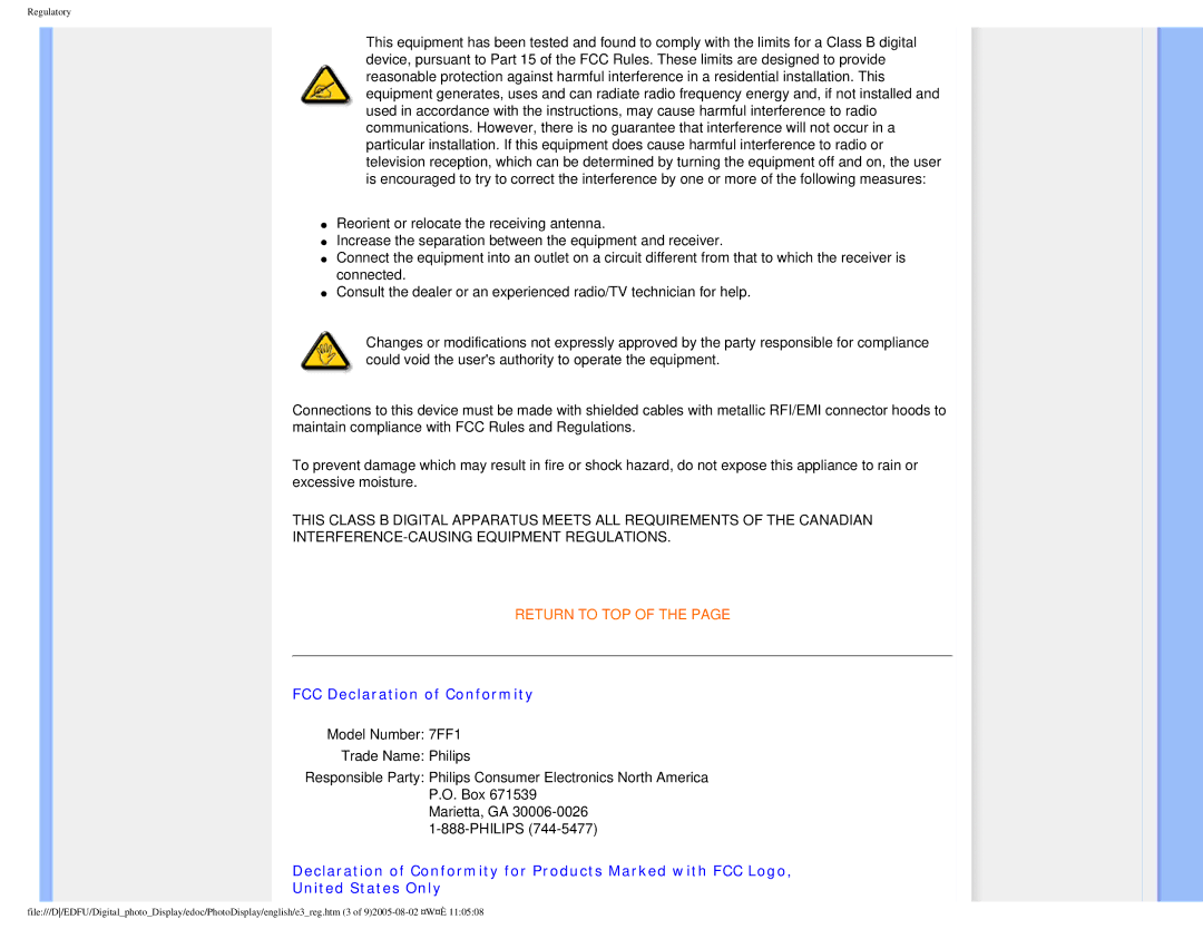 Philips GPIM-08 warranty FCC Declaration of Conformity 