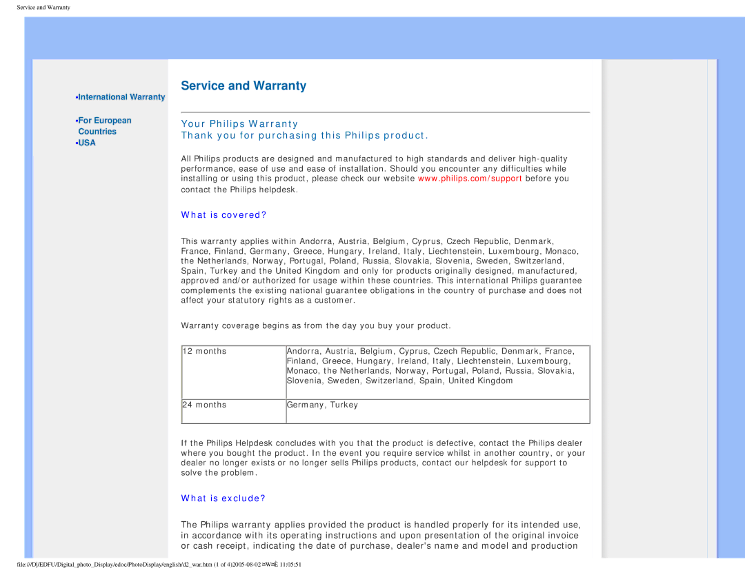 Philips GPIM-08 warranty Service and Warranty 