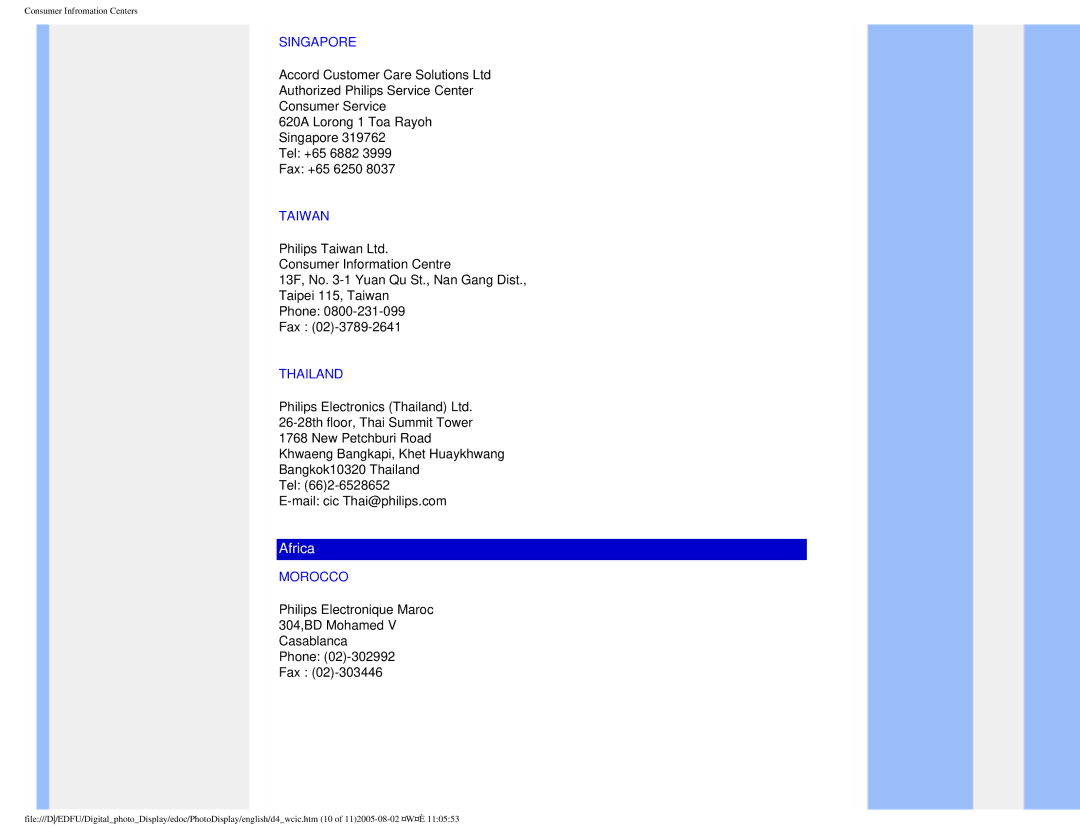 Philips GPIM-08 warranty Singapore, Taiwan, Thailand, Morocco 