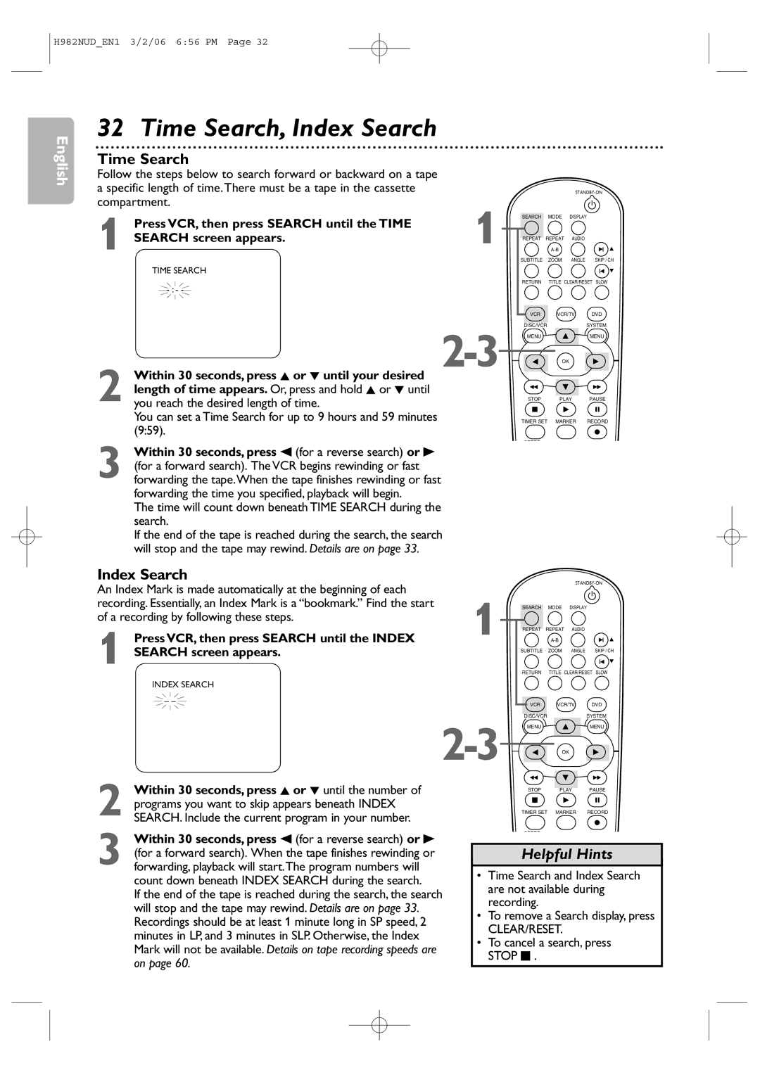 Philips H982NUD user manual Time Search, Index Search, A recording by following these steps 