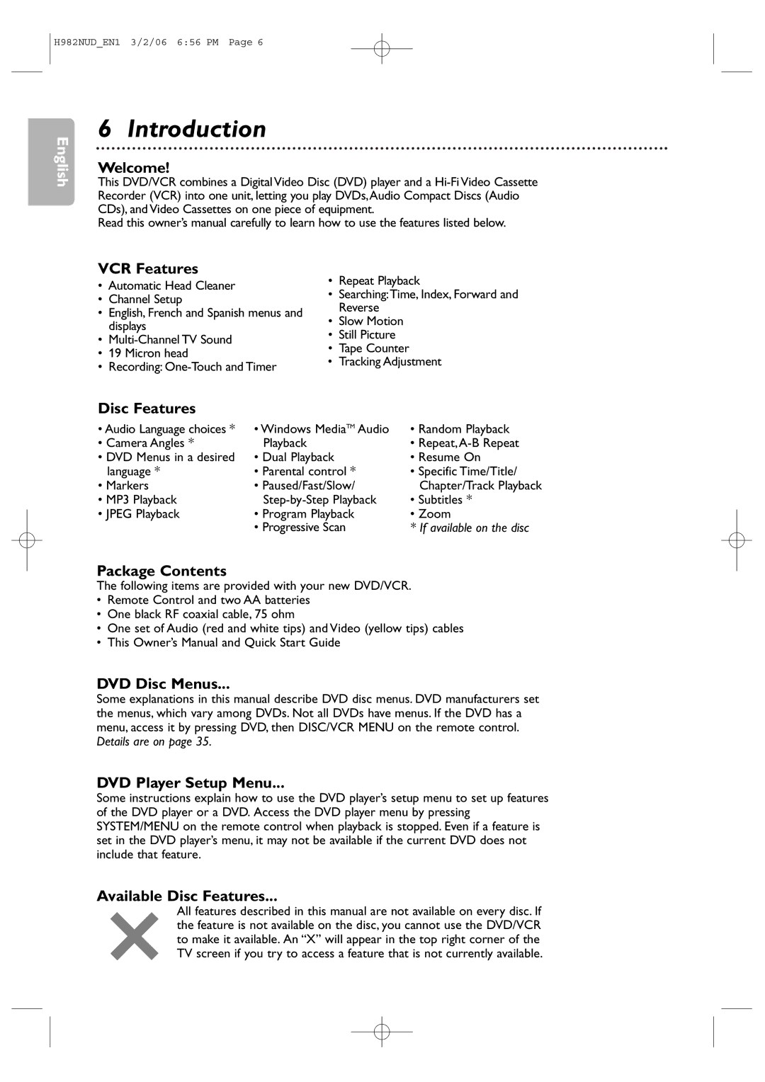 Philips H982NUD user manual Introduction 