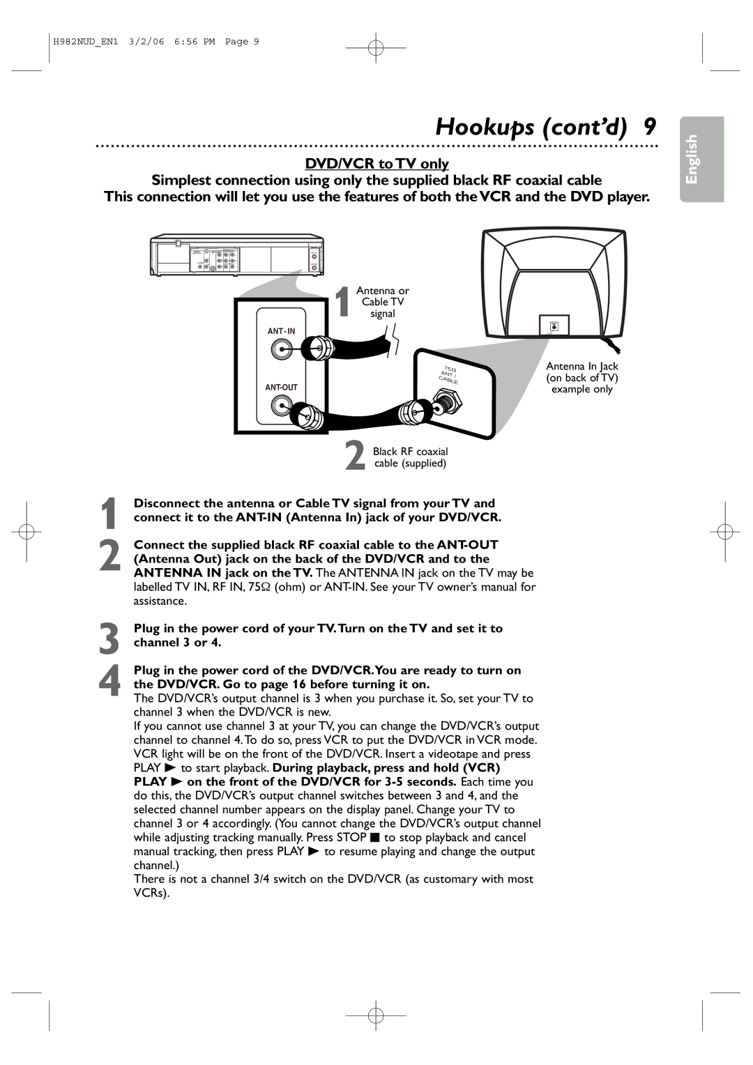 Philips H982NUD user manual Hookups cont’d 