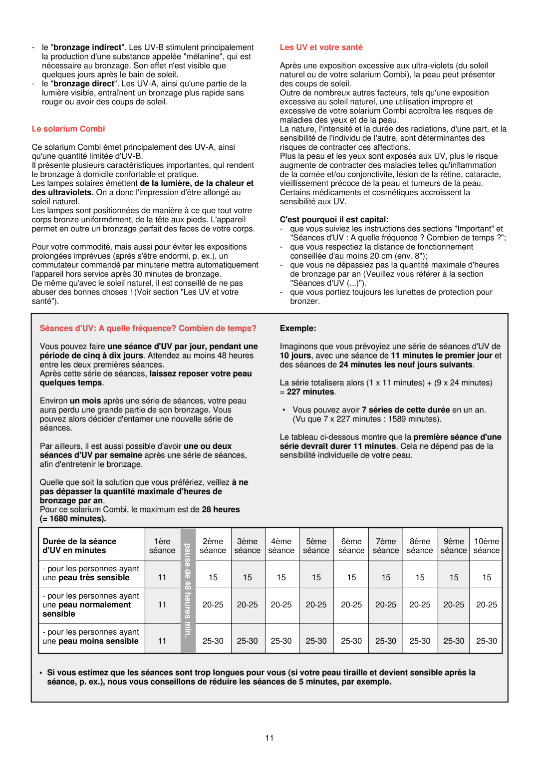 Philips HB 576/77 manual Le solarium Combi, Les UV et votre santé, Sé ances dUV a quelle fré quence? Combien de temps? 