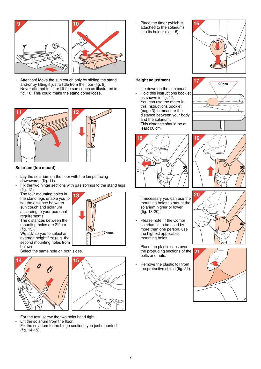 Philips HB 576/77 manual Height adjustment, Solarium top mount 