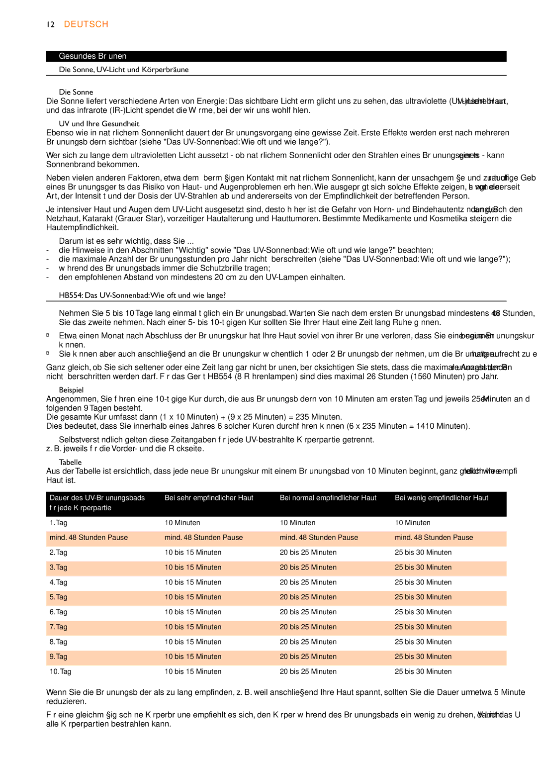 Philips HB556, HB555, HB554 manual Deutsch, Gesundes Bräunen 