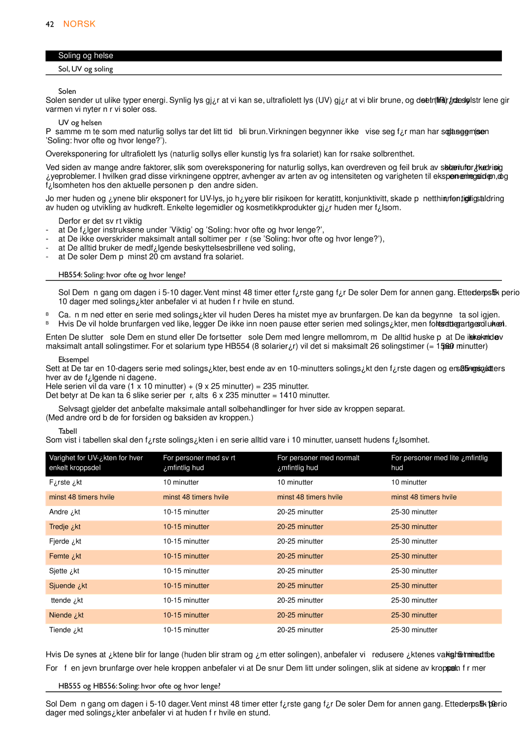 Philips HB556, HB555, HB554 manual Norsk, Soling og helse, Enkelt kroppsdel Ømfintlig hud Hud 