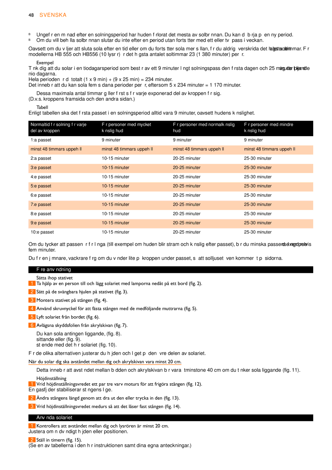 Philips HB556, HB555, HB554 manual Före användning, Använda solariet 