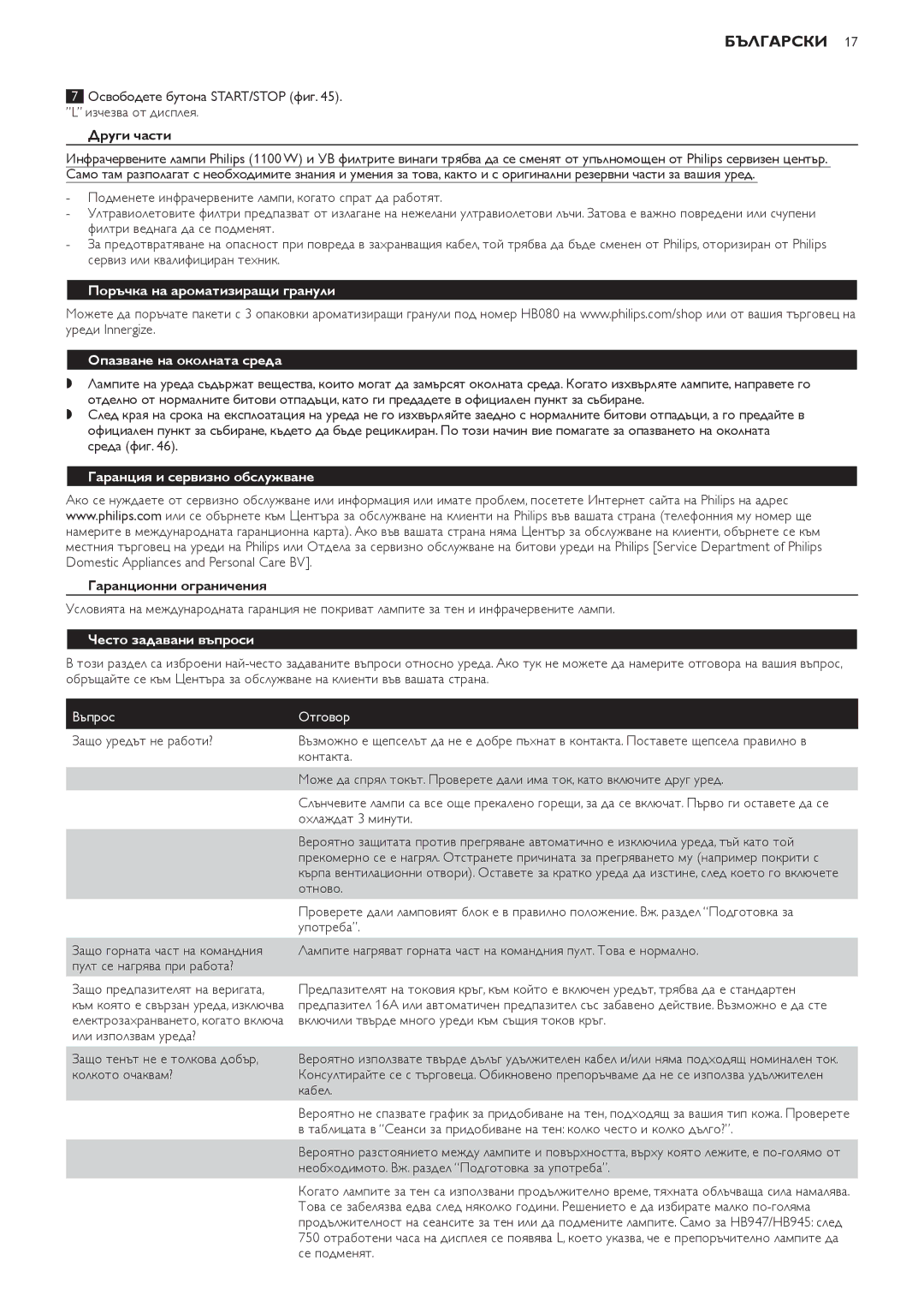 Philips HB947, HB945, HB933 manual Други части, Поръчка на ароматизиращи гранули Опазване на околната среда 