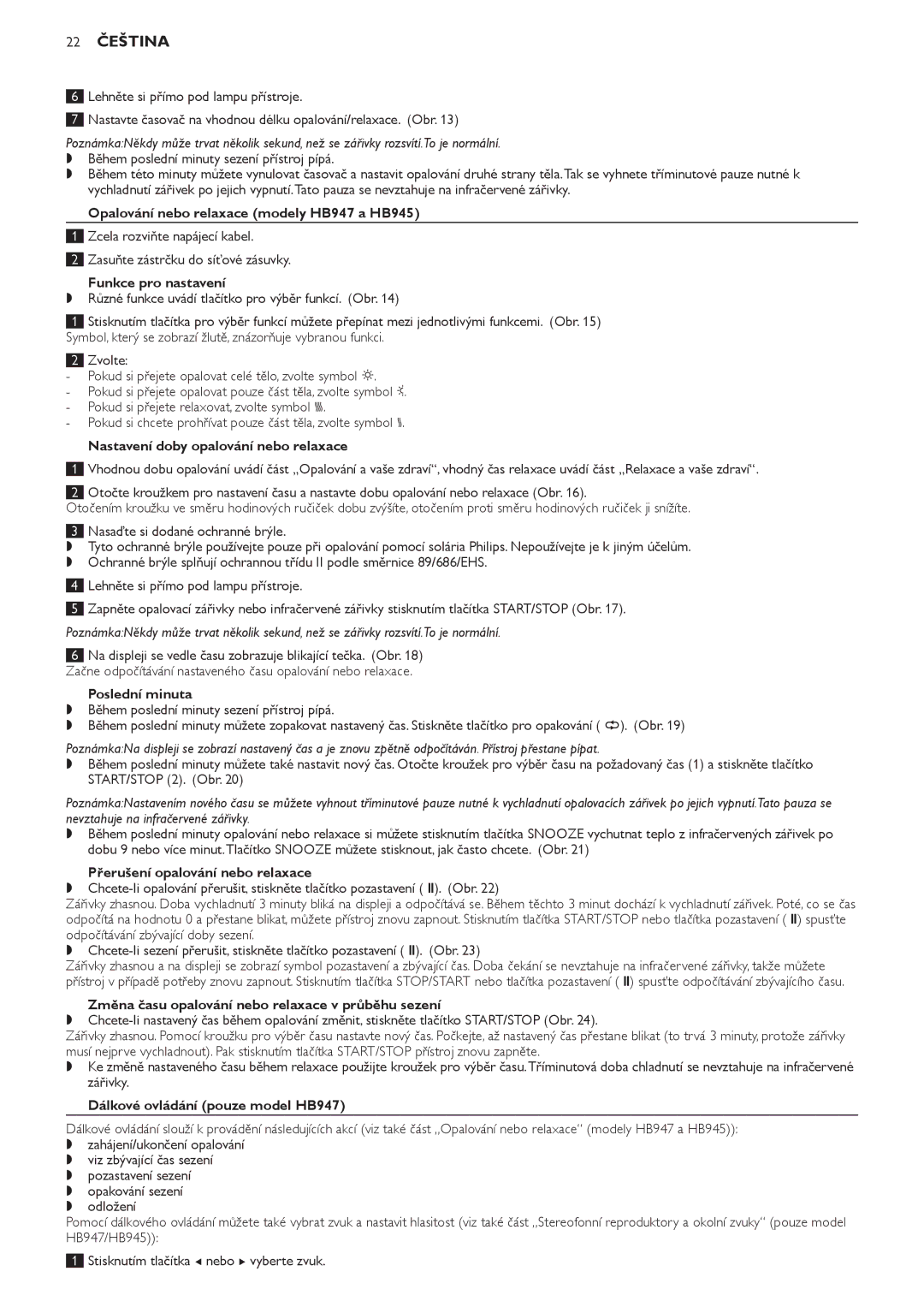 Philips HB947, HB945, HB933 manual 22 Čeština 