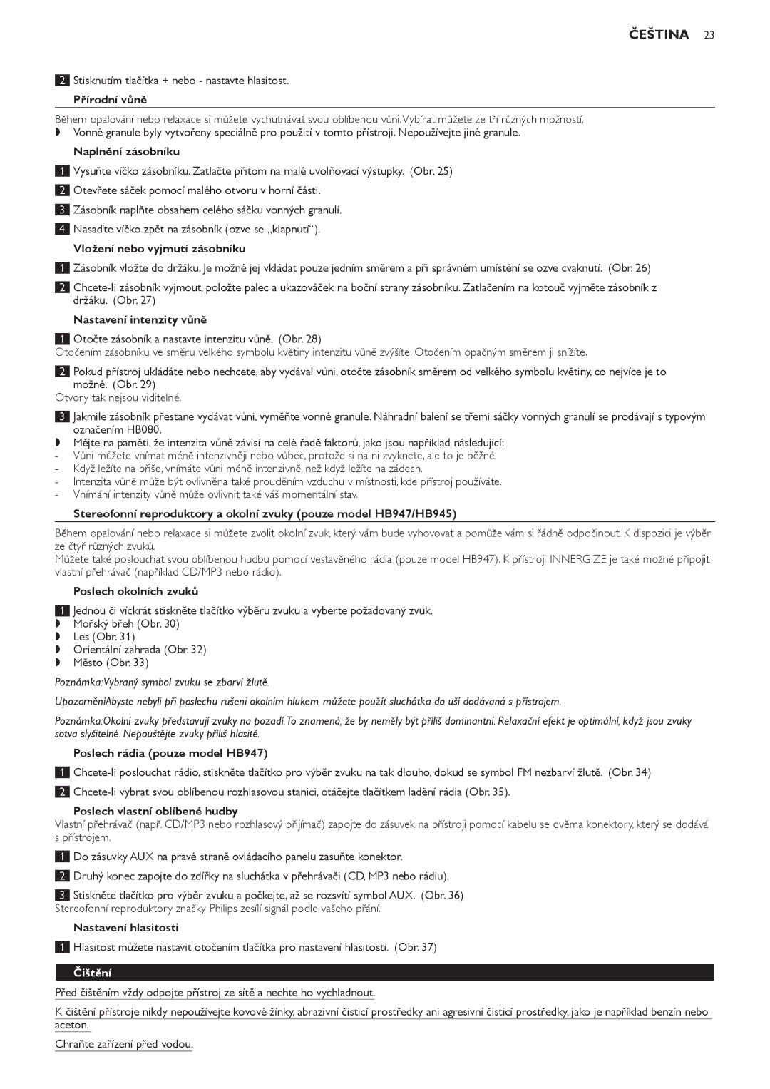 Philips HB947, HB945, HB933 manual Čištění 