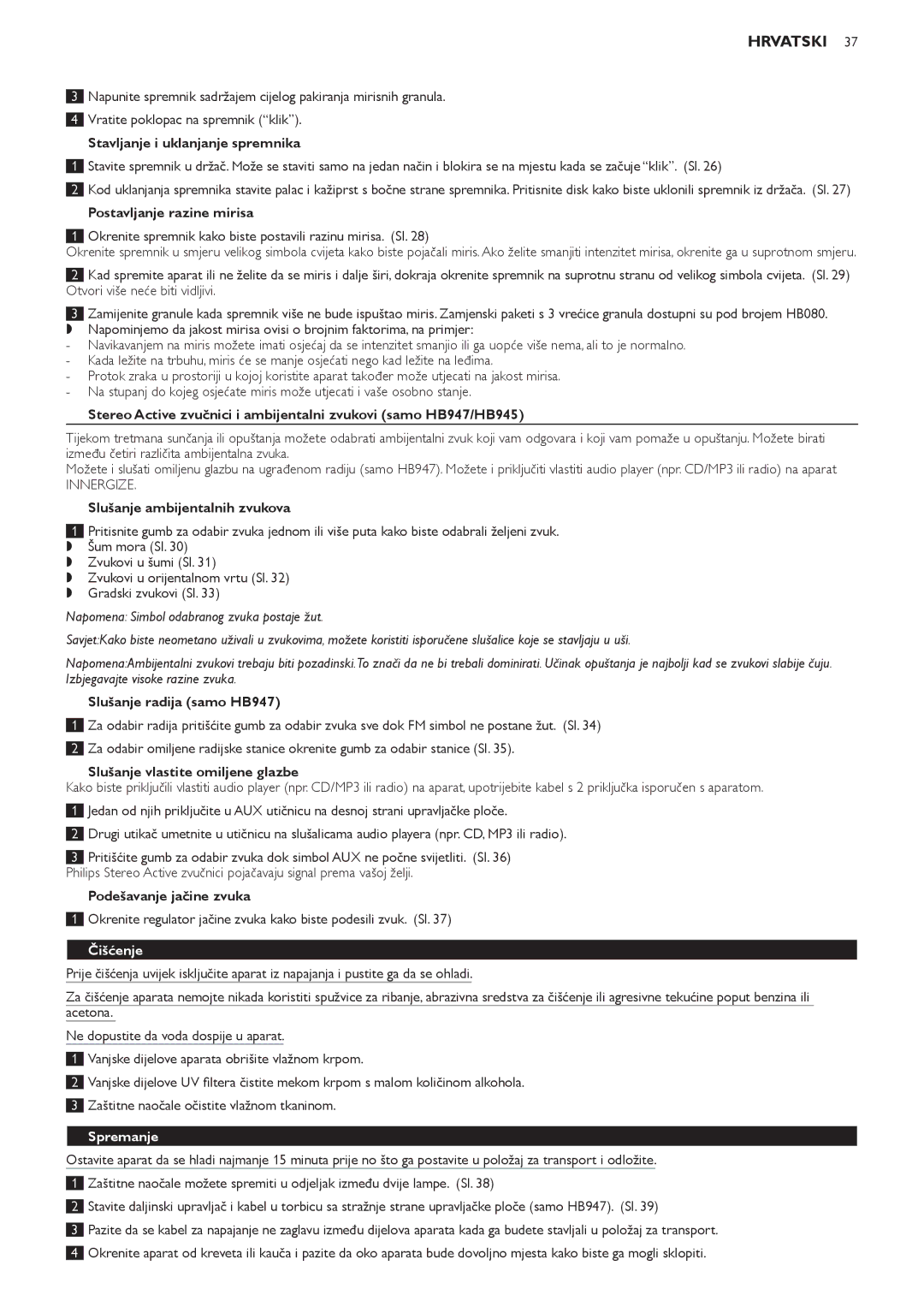 Philips HB947, HB945, HB933 manual Čišćenje, Spremanje 