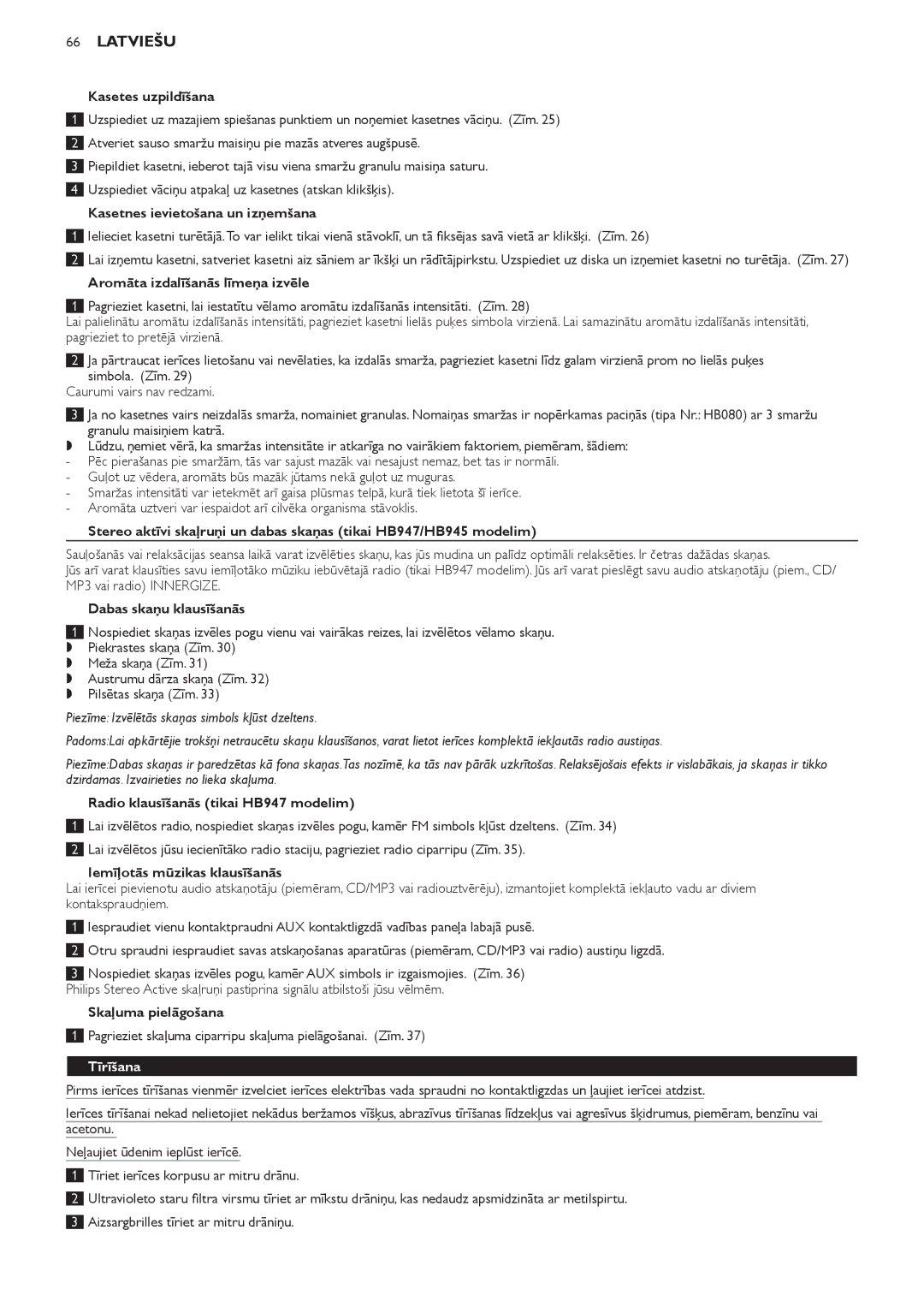 Philips HB947, HB945, HB933 manual Tīrīšana 