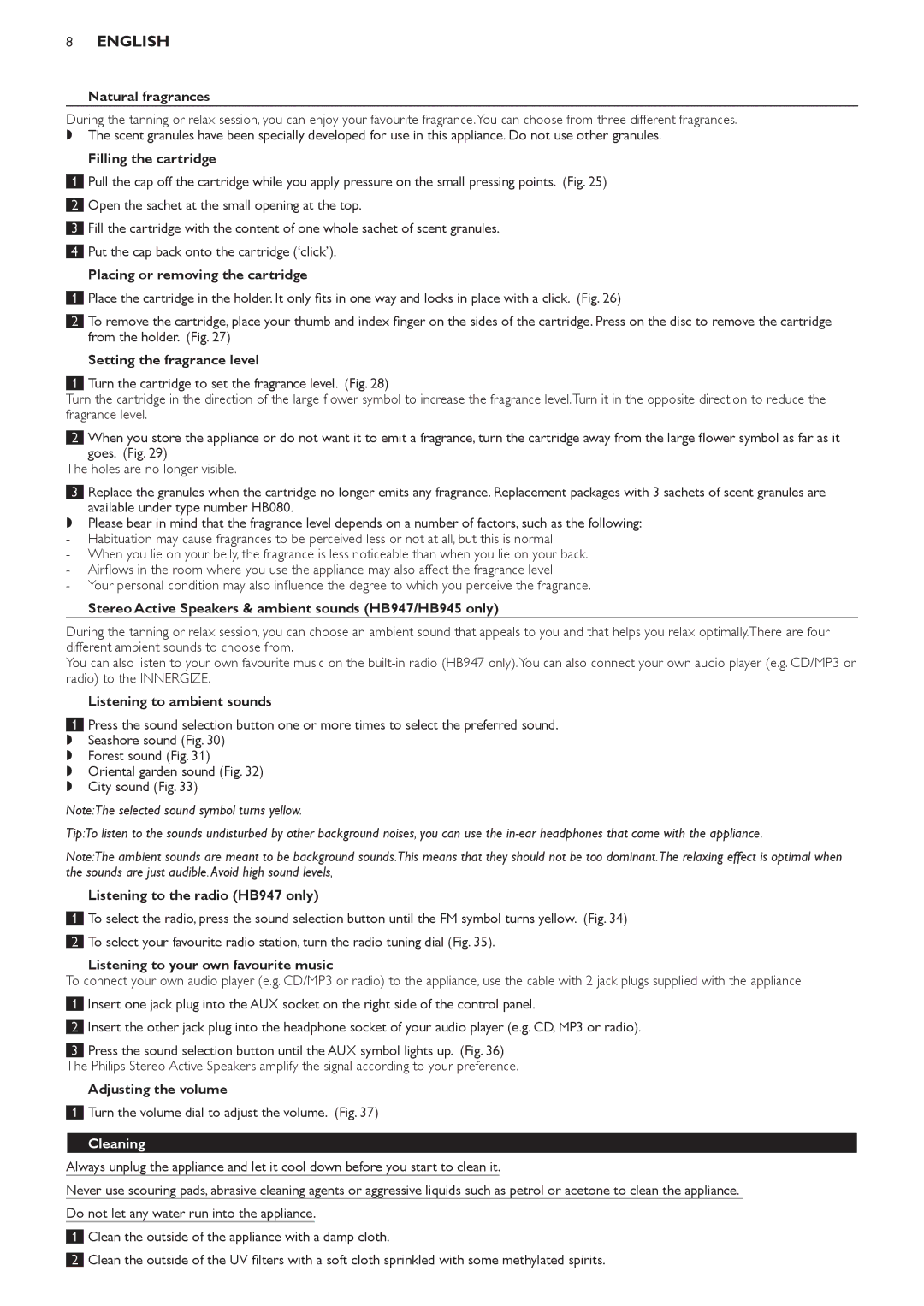 Philips HB947, HB945, HB933 manual Cleaning 