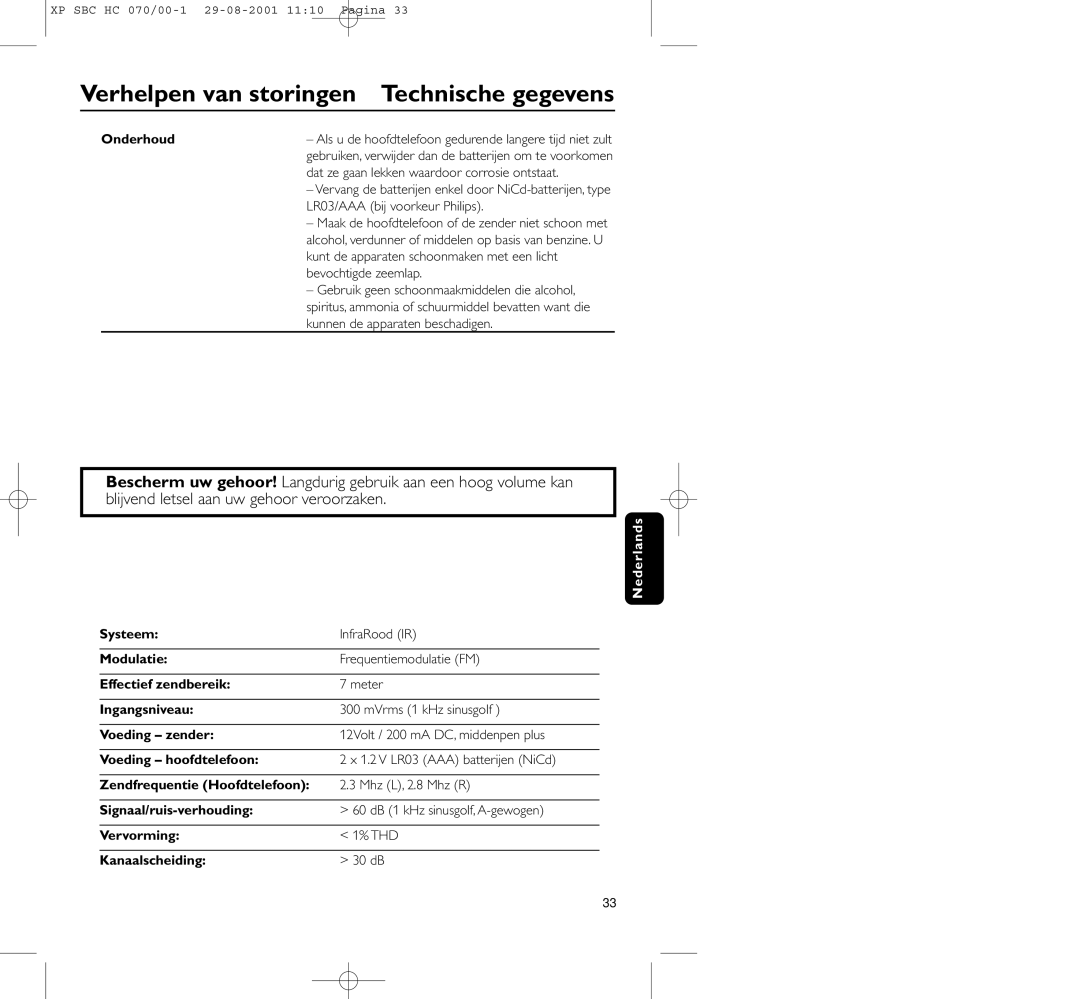 Philips HC 070 manual Verhelpen van storingen Technische gegevens 