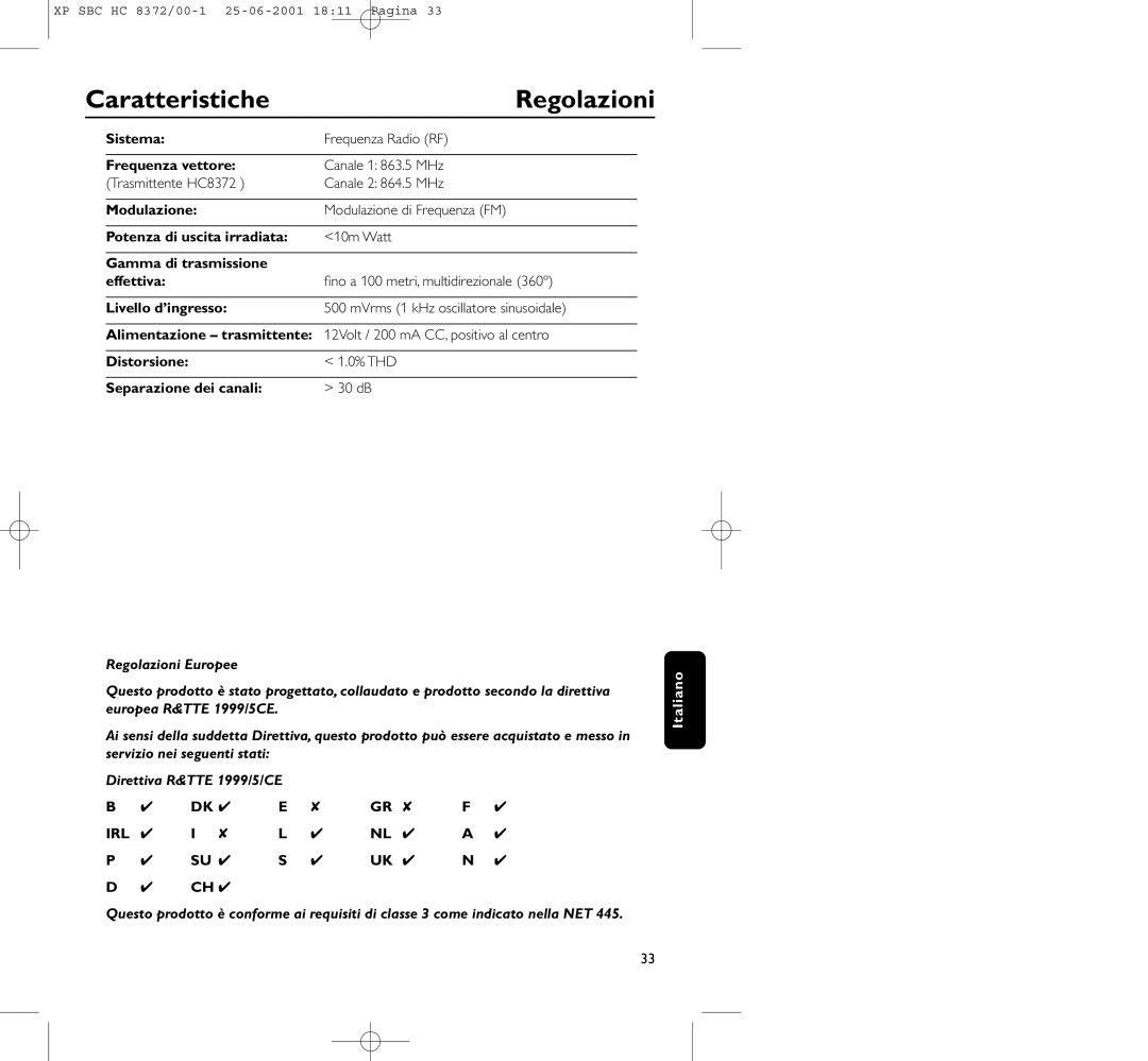 Philips HC 8372 manual Caratteristiche, Regolazioni 