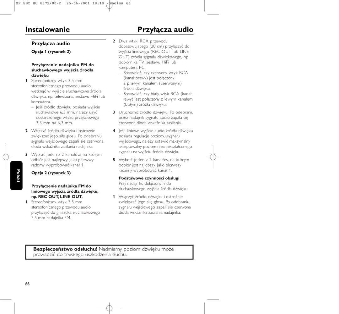 Philips HC 8372 manual Przyłącza audio, Podstawowe czynności obsługi 