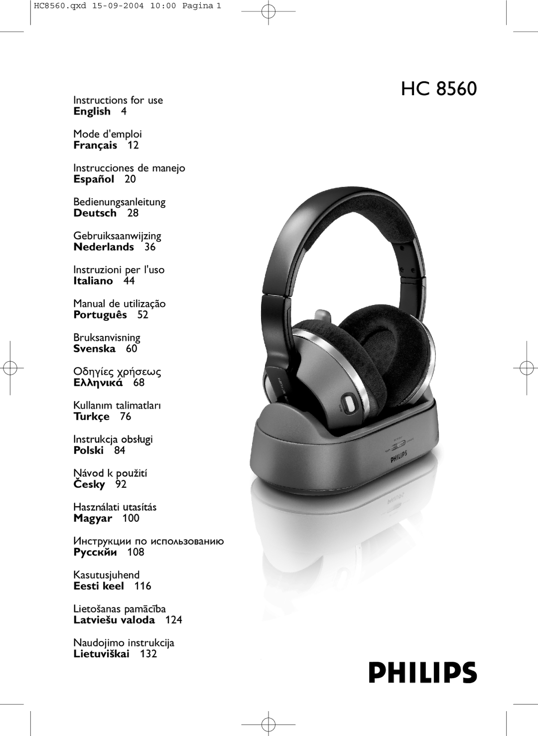 Philips HC 8560 manual English, Français, Español, Deutsch, Nederlands, Italiano, Português, Svenska, Turkçe, Polski 