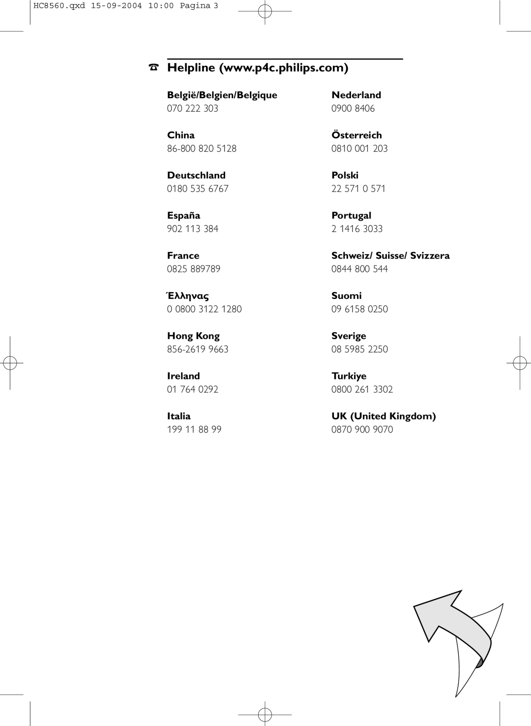 Philips HC 8560 België/Belgien/Belgique Nederland, China Österreich, Deutschland Polski, España Portugal, France, Suomi 