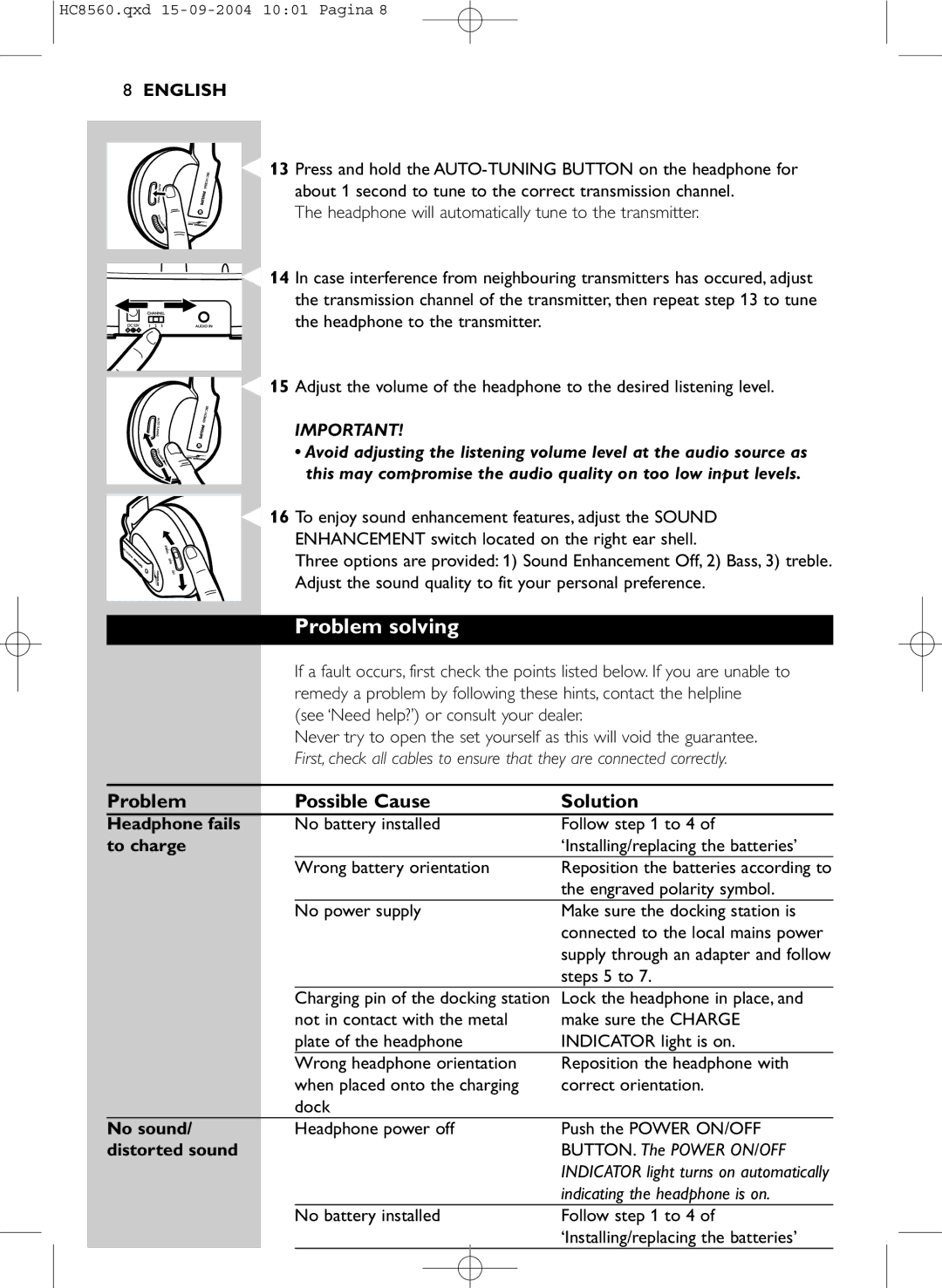 Philips HC 8560 manual Problem solving, Problem Possible Cause Solution 