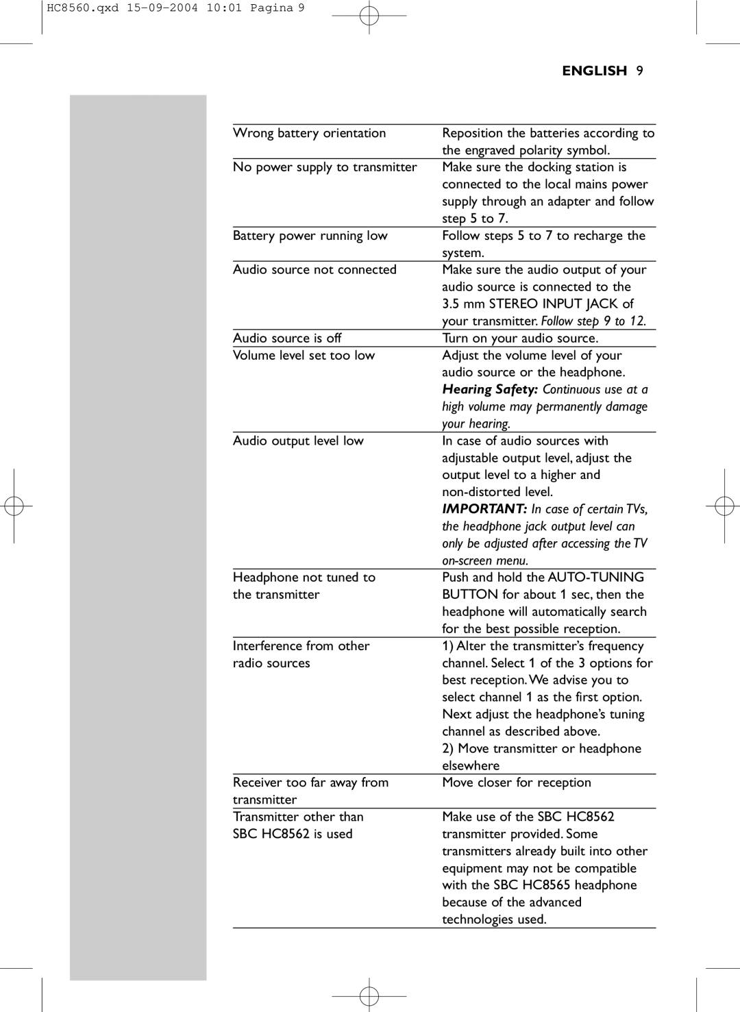 Philips HC 8560 manual Your hearing, On-screen menu 