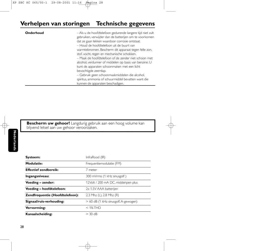 Philips HC065 manual Verhelpen van storingen Technische gegevens 