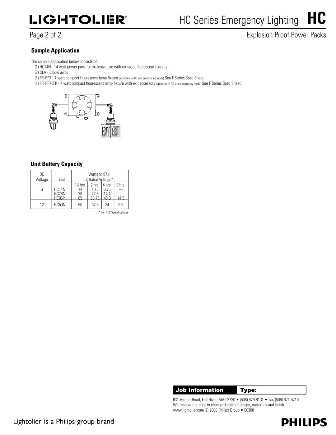 Philips HC85P, HC28N, HC14N manual HC Series Emergency Lighting HC, Sample Application, Unit Battery Capacity 