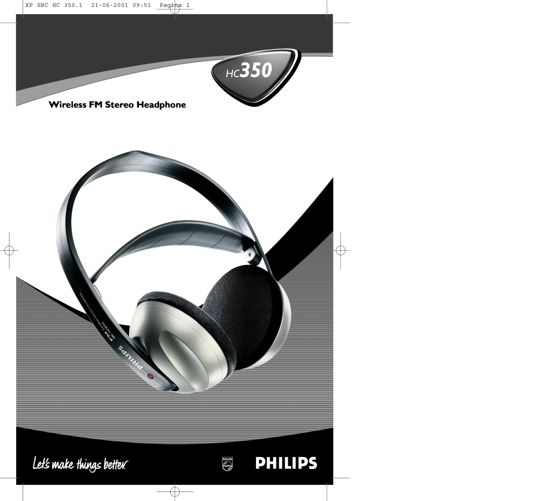 Philips HC350 manual Wireless FM Stereo Headphone, XP SBC HC 350.1 21-06-2001 0951 Pagina 