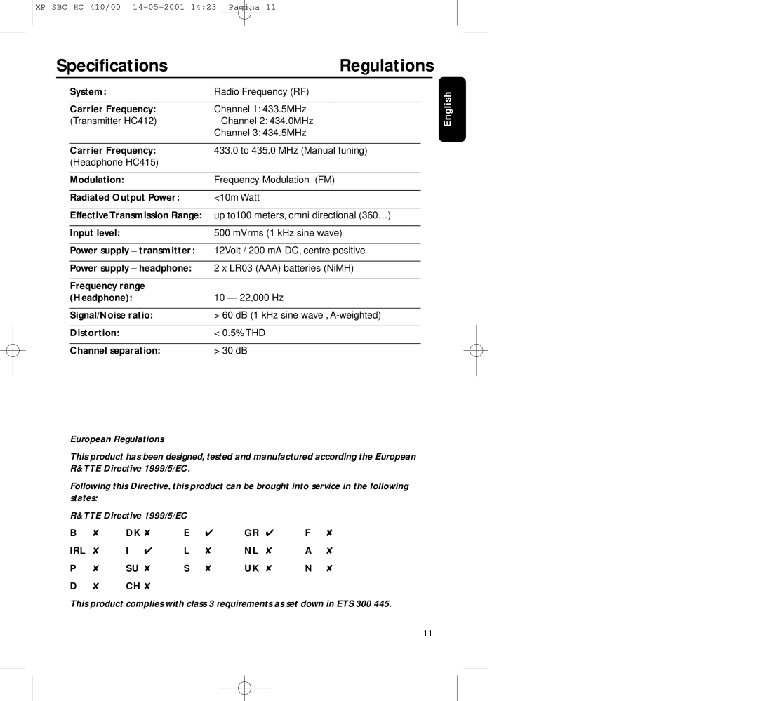 Philips HC410 manual Speciﬁcations, Regulations 