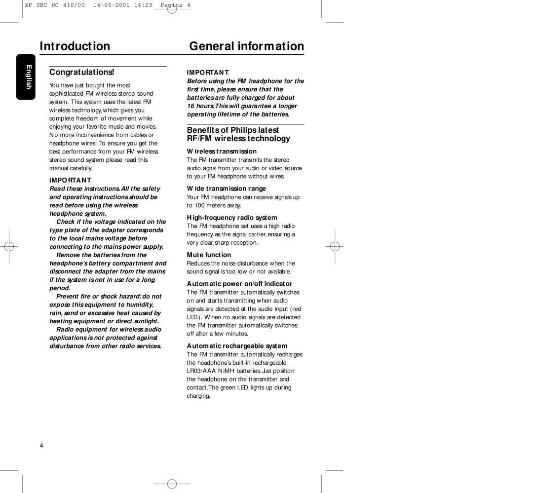 Philips HC410 manual Introduction General information, Congratulations 