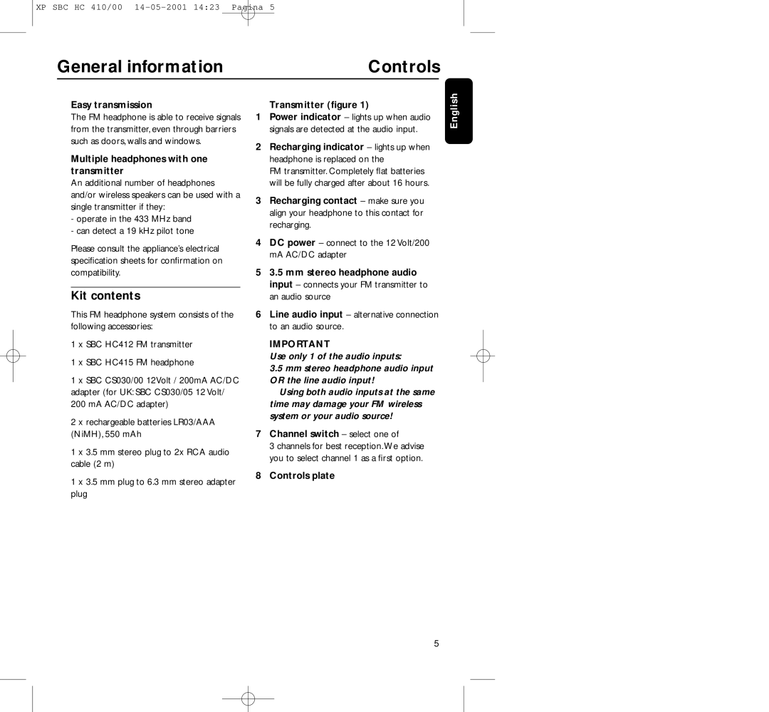 Philips HC410 manual General information Controls, Kit contents 