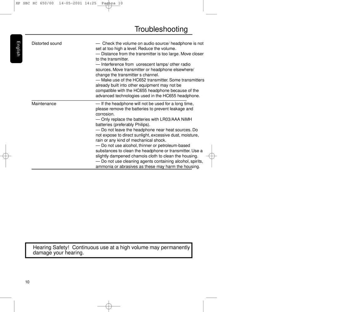 Philips HC650 manual Troubleshooting, Maintenance 