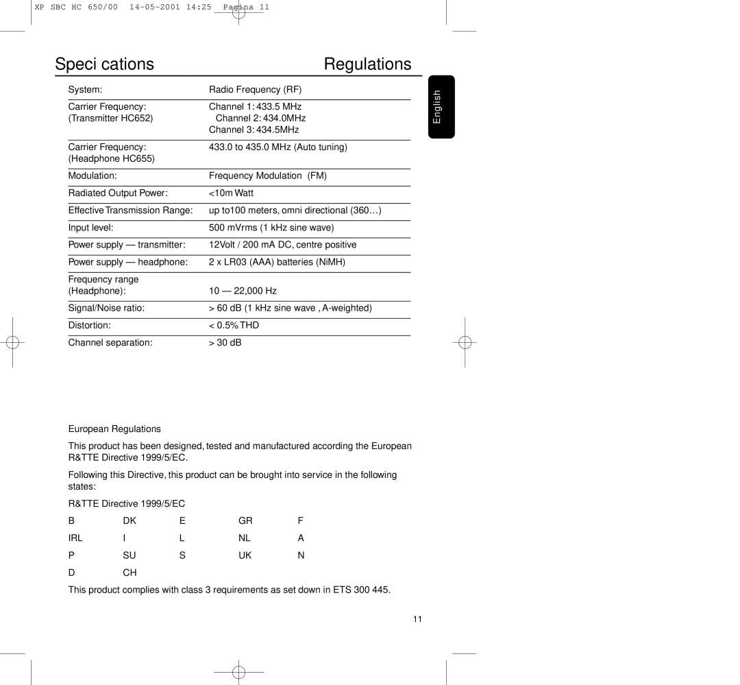 Philips HC650 manual Speciﬁcations, Regulations 