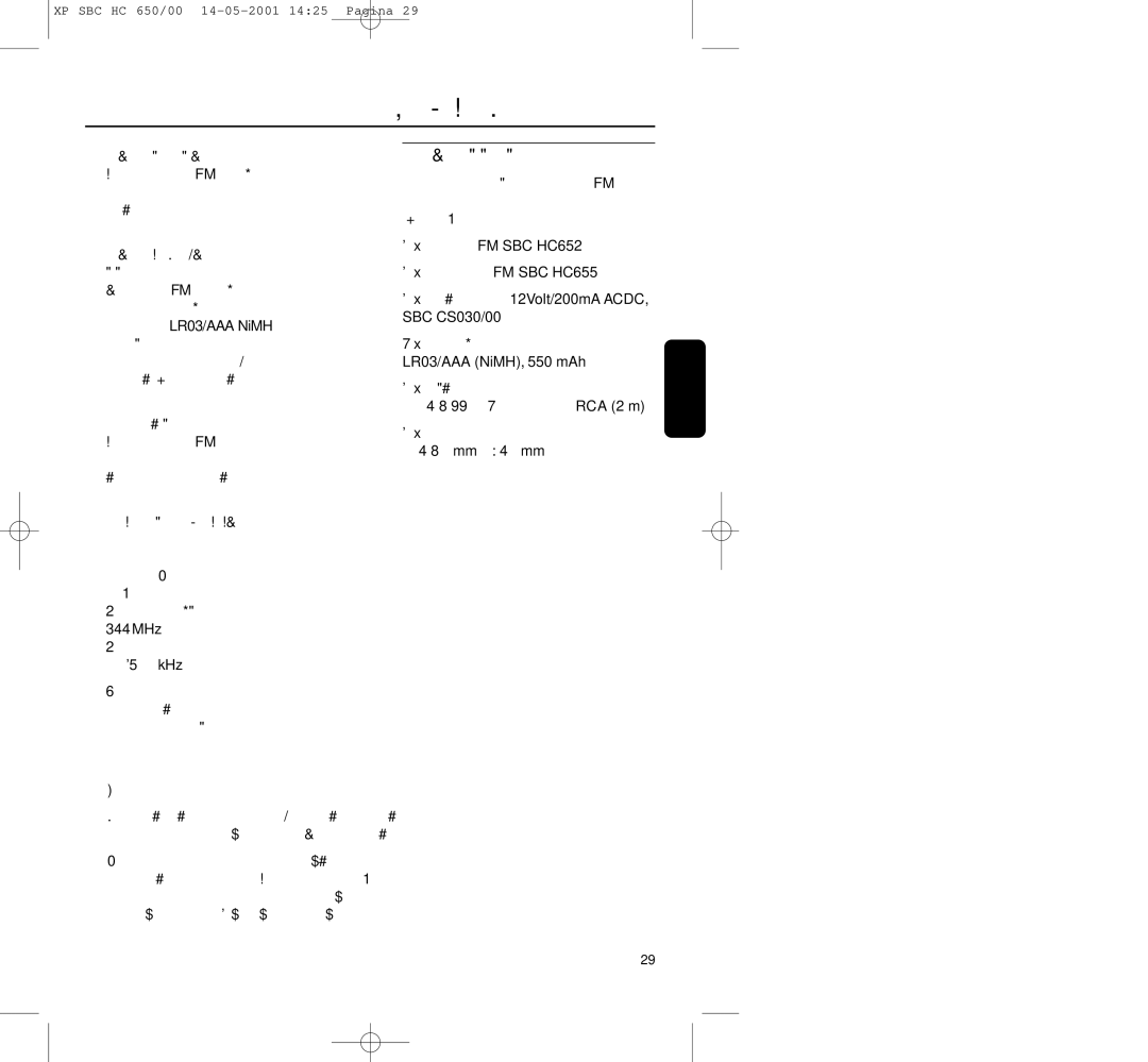 Philips HC650 manual FM, SBC HC655, 12Volt/200mA Acdc 