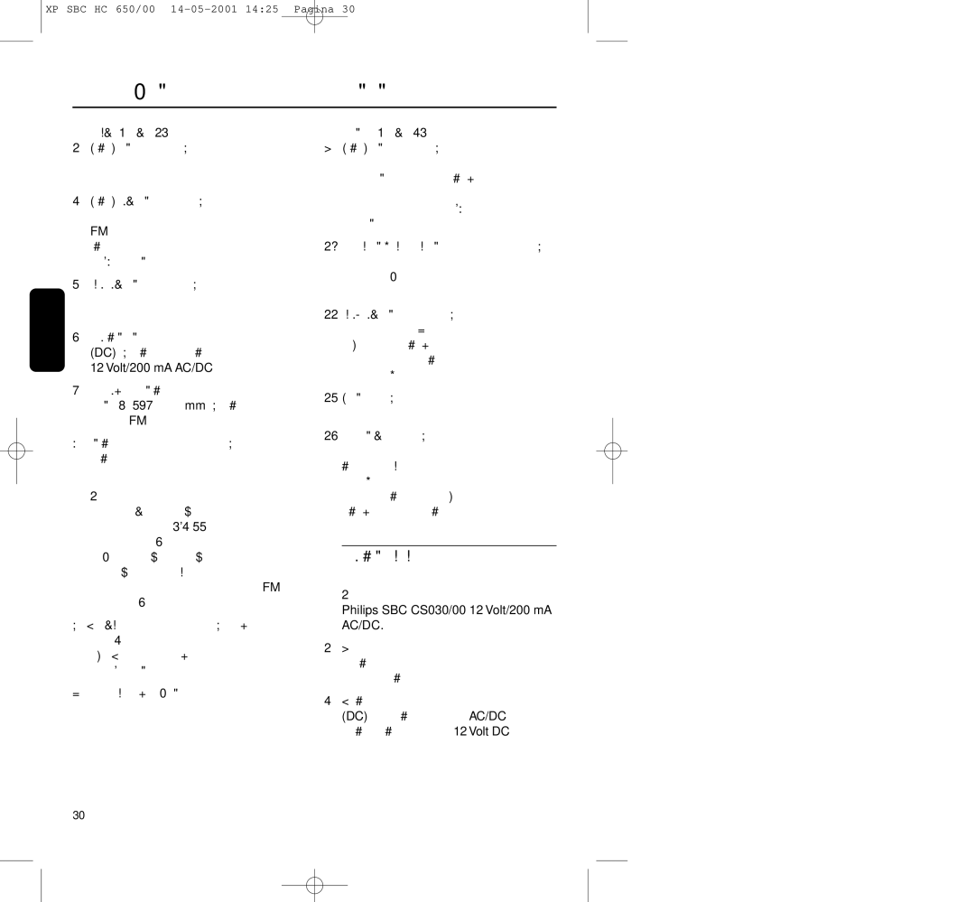 Philips HC650 manual Volt/200 mA AC/DC, DCAC/DC 12 Volt DC 