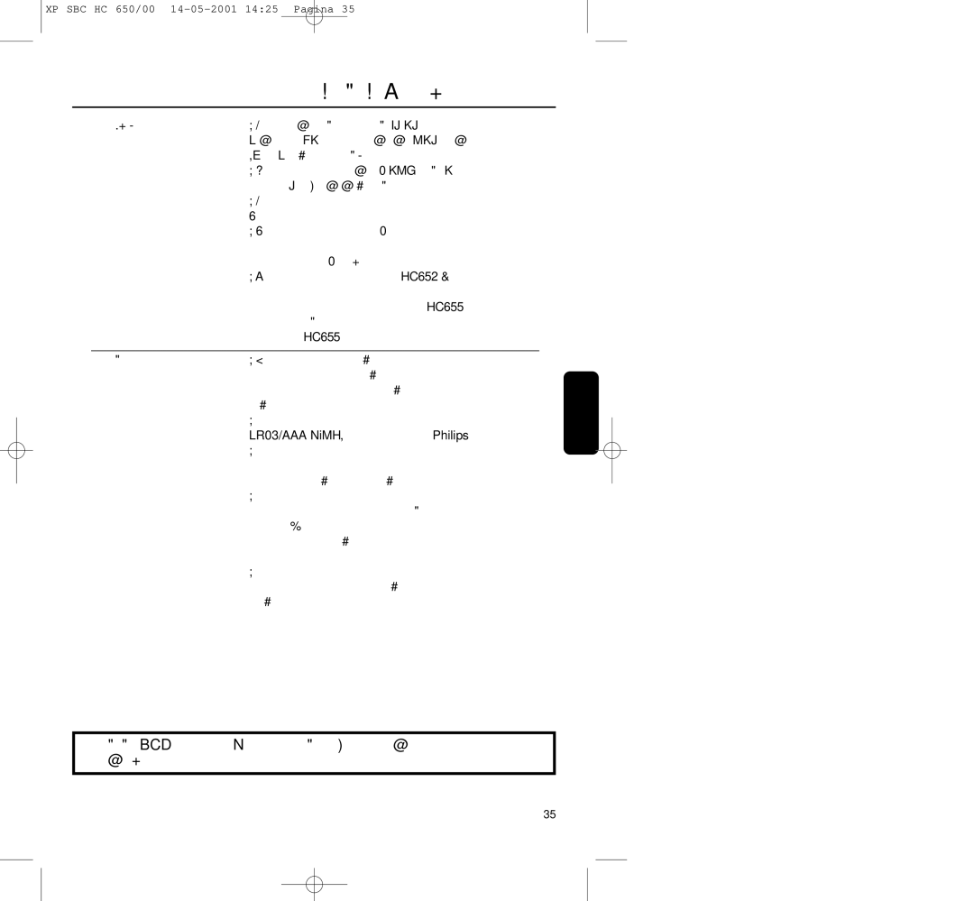 Philips HC650 manual HC655 LR03/AAA NiMH Philips 