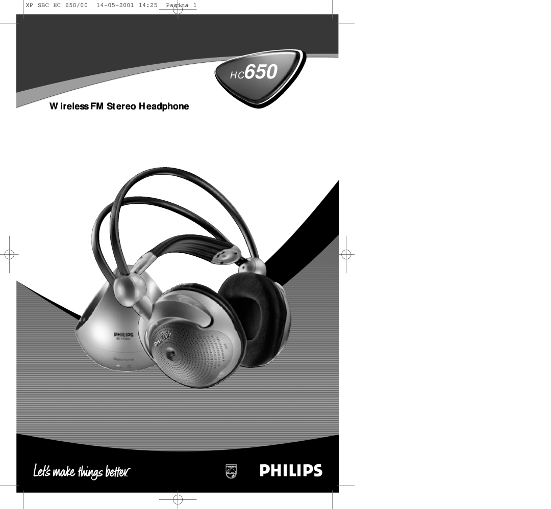 Philips HC650 manual Wireless FM Stereo Headphone, XP SBC HC 650/00 14-05-2001 1425 Pagina 
