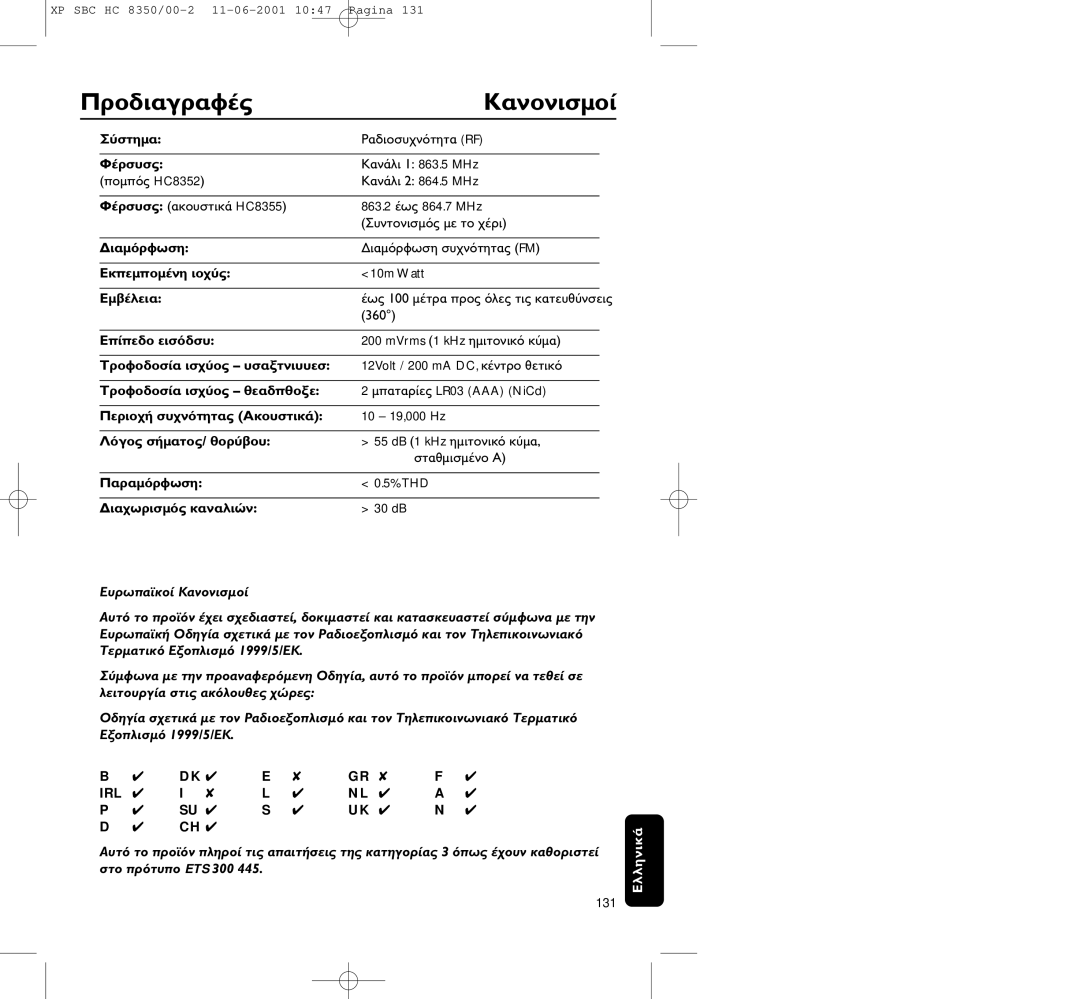 Philips HC8350 manual 863.5 MHz, ETS 300, 131 