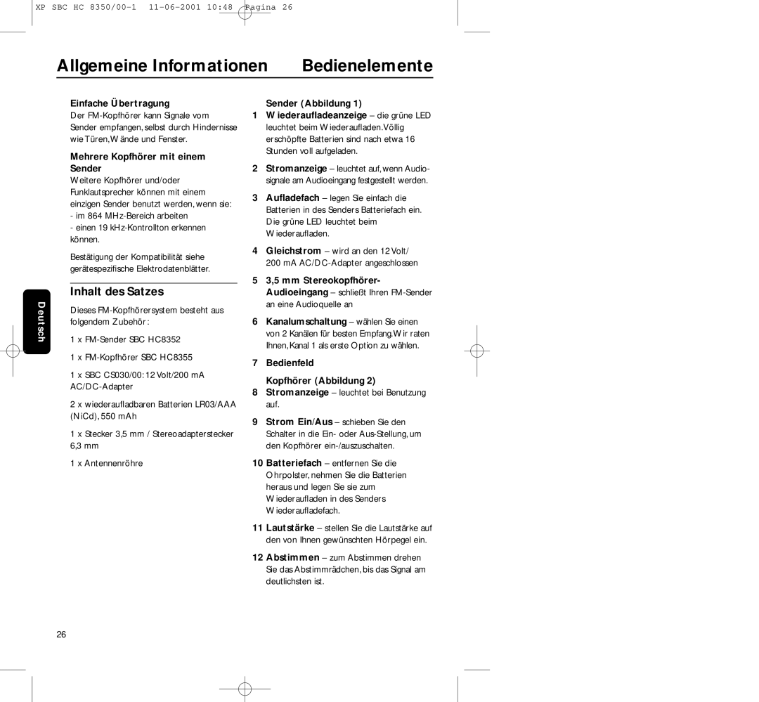 Philips HC8350 manual Allgemeine Informationen Bedienelemente, Inhalt des Satzes 