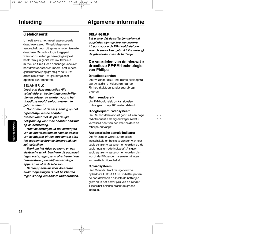 Philips HC8350 manual Inleiding Algemene informatie, Gefeliciteerd 