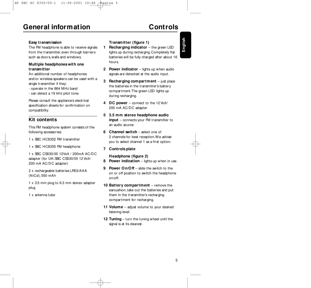 Philips HC8350 manual General information Controls, Kit contents 